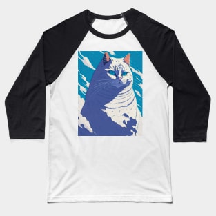 a big chonky white cat with blue eyes merged with the clouds - anime style Baseball T-Shirt